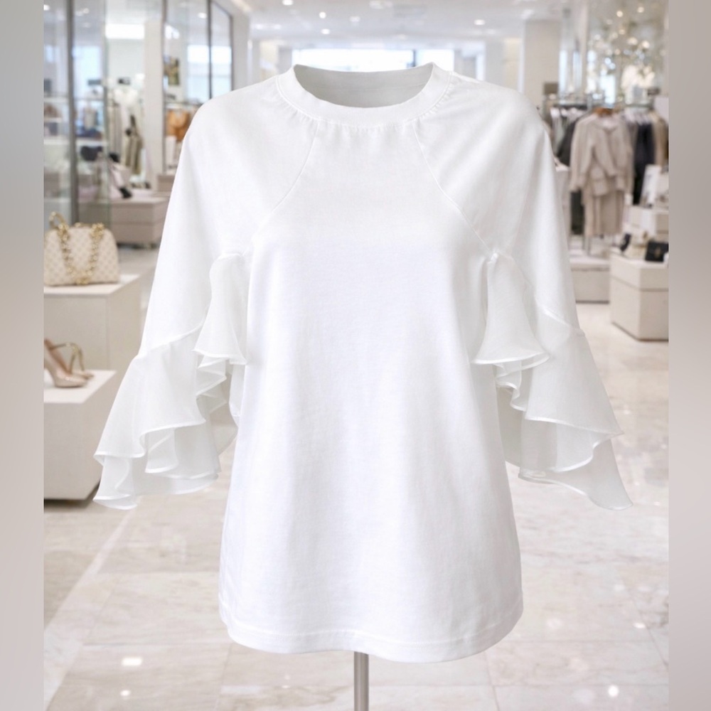 𝅺caara White Top Angel Flutter Sleeve Top Blouse 100% Cotton - Picture 2 of 13